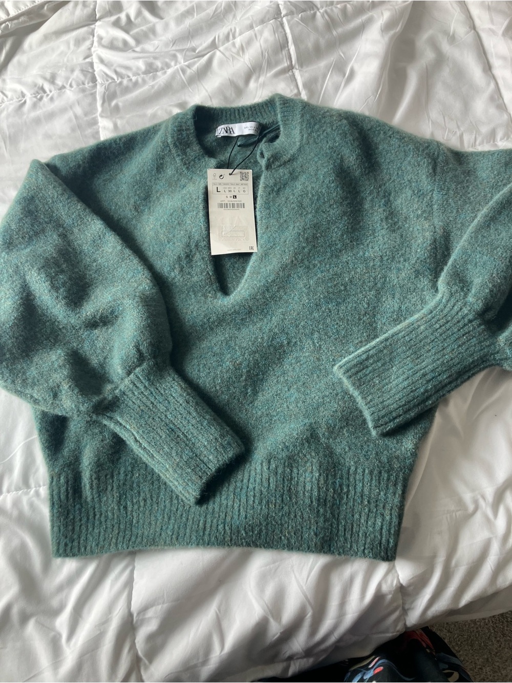 Zara Teal Heather Cropped Sweater